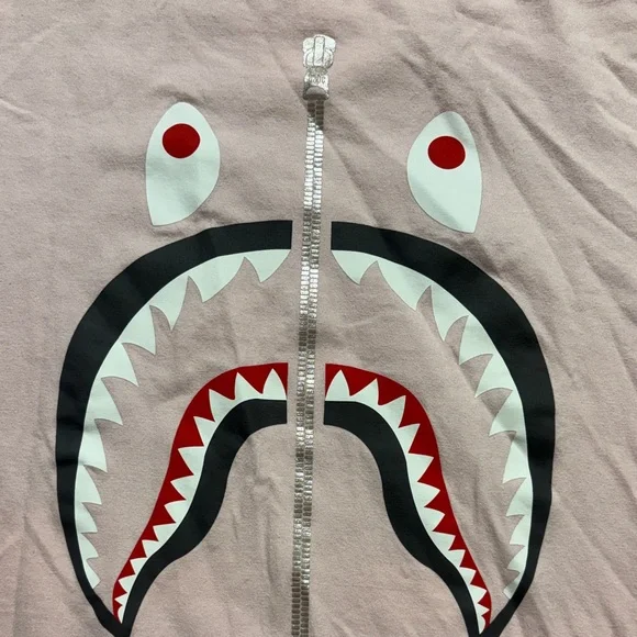 Bape Pink Shark Tee with Silver Zip and Red/Black Graphic - Picture 2 of 8